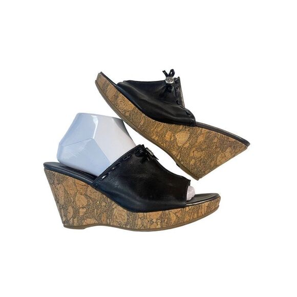 Vintage Brighton Shore Shoes Slip On Open Toe Cork Wedge Slides 9.5 M - Picture 3 of 6